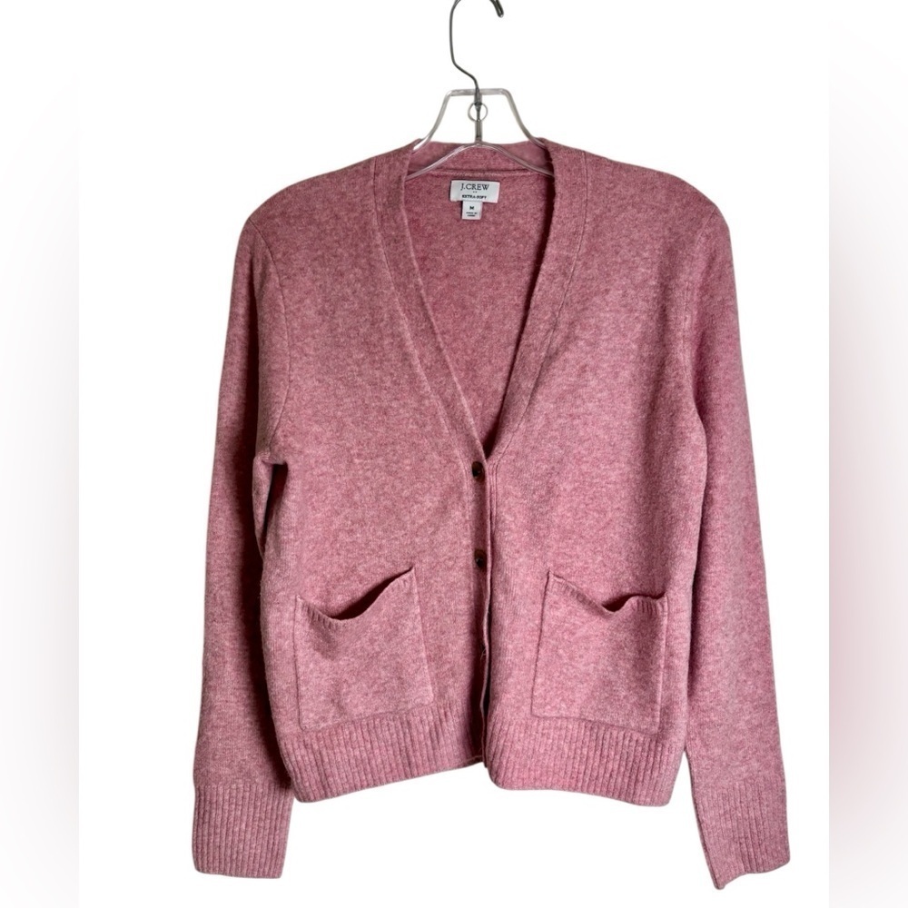 J. Crew Sweater V- neckDusty Rose Pink Wool Button Up Pockets Minimalist Size M